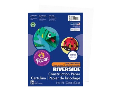 Riverside 9"W x 12"L Construction Paper, White, 50/Pack (103589)