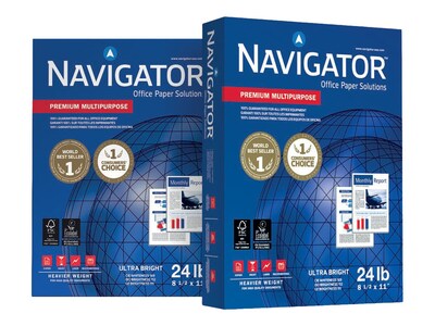 Navigator Premium 8.5" x 11" Multipurpose Paper, 24 lbs., 99 Brightness, 5000 Sheets/Carton (NMP1124)