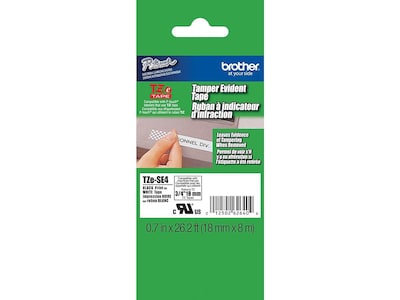 Brother P-touch TZe-SE4 Laminated Tamper Evident Label Maker Tape, 3/4 x 26-2/10, Black on White (