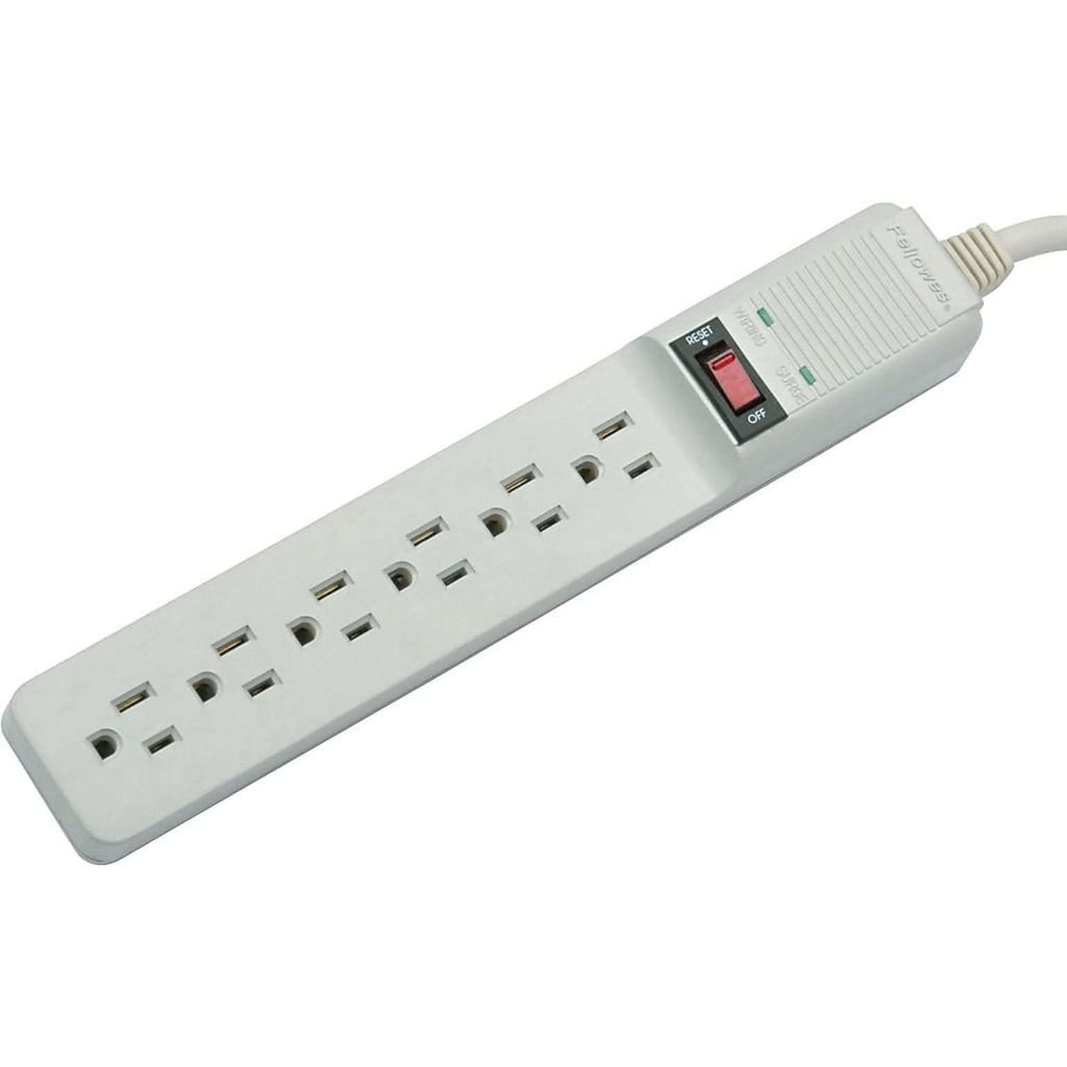 Fellowes 6 Outlets Home/Office Surge Protector, 450 Joules, 6 Cord, Platinum (FEL99012)