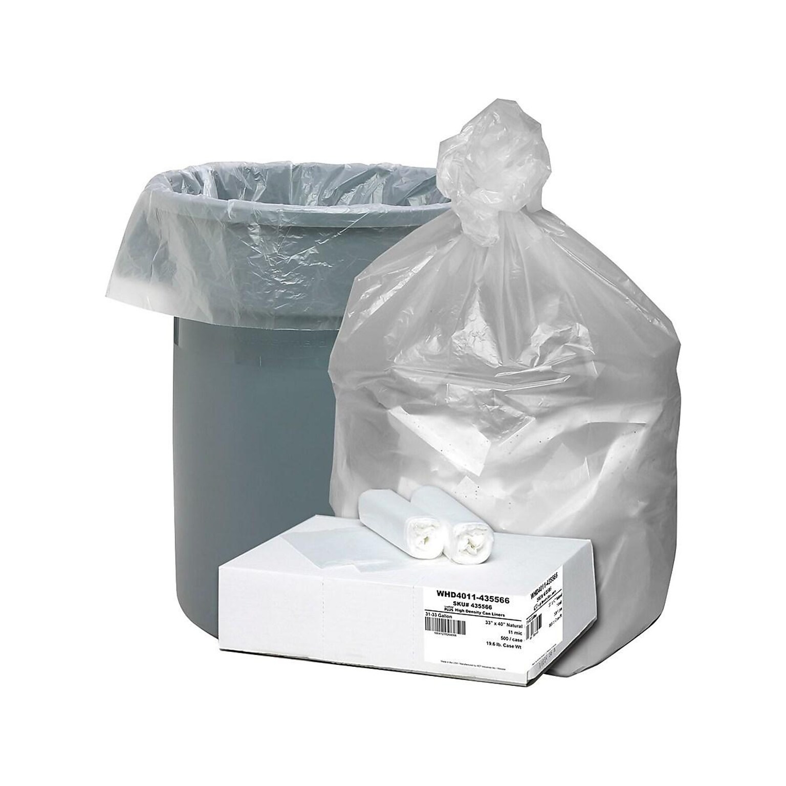 Berry Global Ultra Plus 33 Gallon Industrial Trash Bag, 33 x 40, High Density, 11 mic, Natural, 500 Bags/Box (WHD4011-435566)