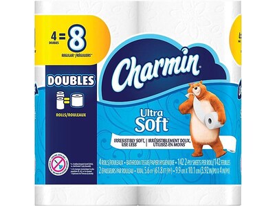 Charmin Ultra Soft 2-ply Standard Toilet Paper, White, 142 Sheets/Roll, 48 Rolls/Carton (13258)