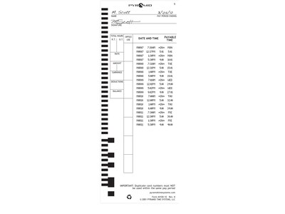 Pyramid Time Cards for 4000/4000HD/5000+/5000+HD Time Clocks, 100/Pack (44100-10)