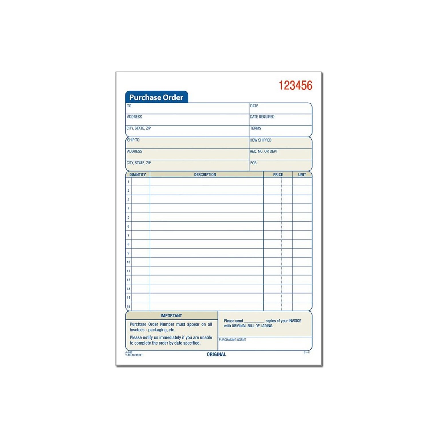 Adams 2-Part Carbonless Purchase Requisitions, 8.44L x 5.56W, 50 Sets/Book, 10/Box (DC5831-10)