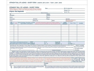 TOPS 3-Part Carbonless Bill of Lading, 8.5"L x 7"W, 50 Sets/Book (3841)