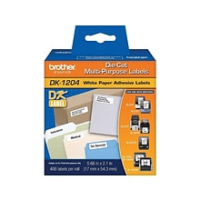 Brother DK-1204 Multi-Purpose Paper Labels, 2-1/10 x 2/3, Black on White, 400 Labels/Roll (DK-1204