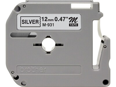 Brother P-touch M-931 Label Maker Tape, 1/2" x 26-2/10', Black on Silver (M-931)