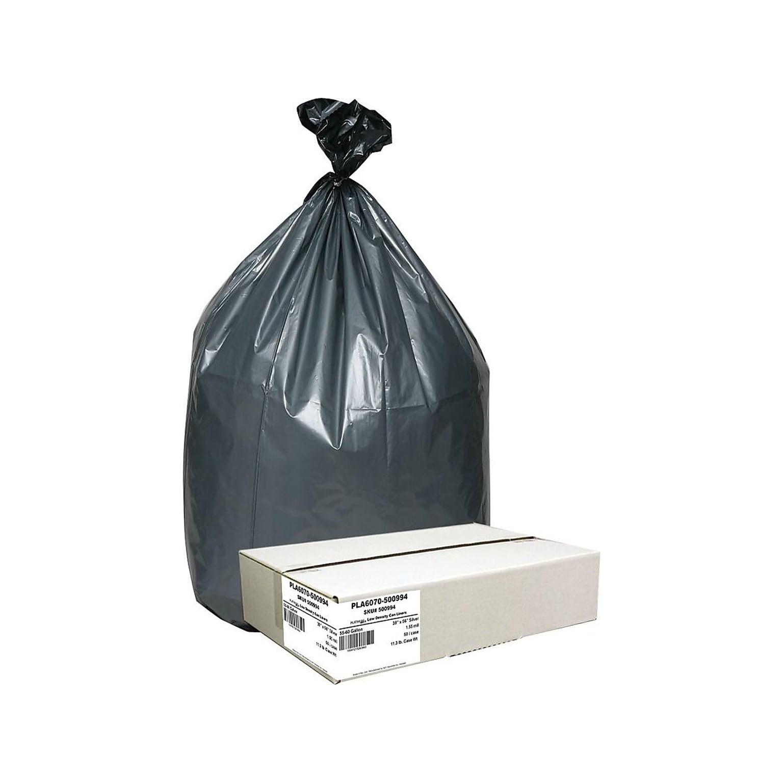 Berry Global Platinum Plus 55-60 Gallon Trash Bags, Gray, 50/Carton (PLA6070)