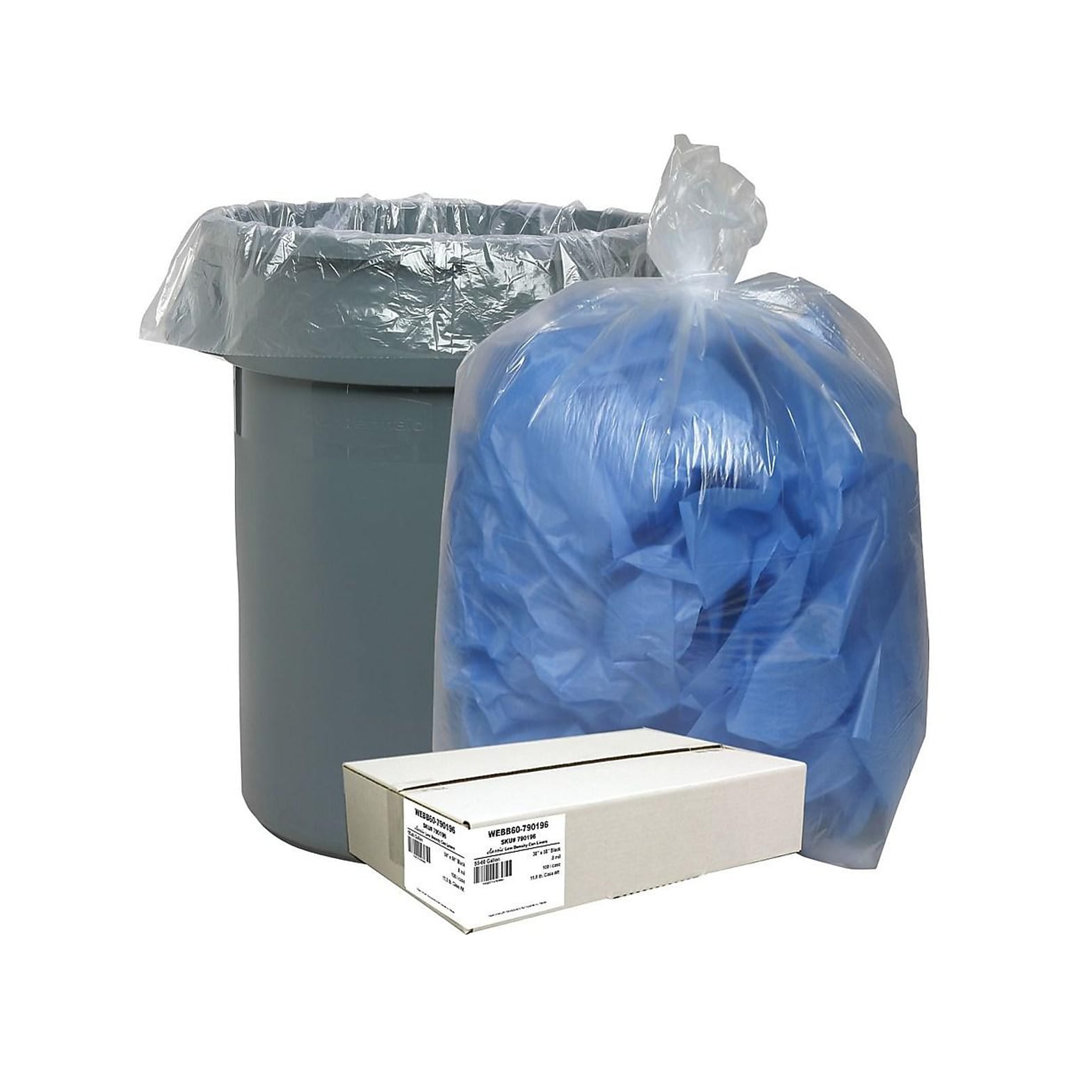 Berry Global Classic 60 Gallon Industrial Trash Bag, 38 x 58, Low Density, 0.9 mil, Clear, 100 Bags/Box (WEBBC60-538991)