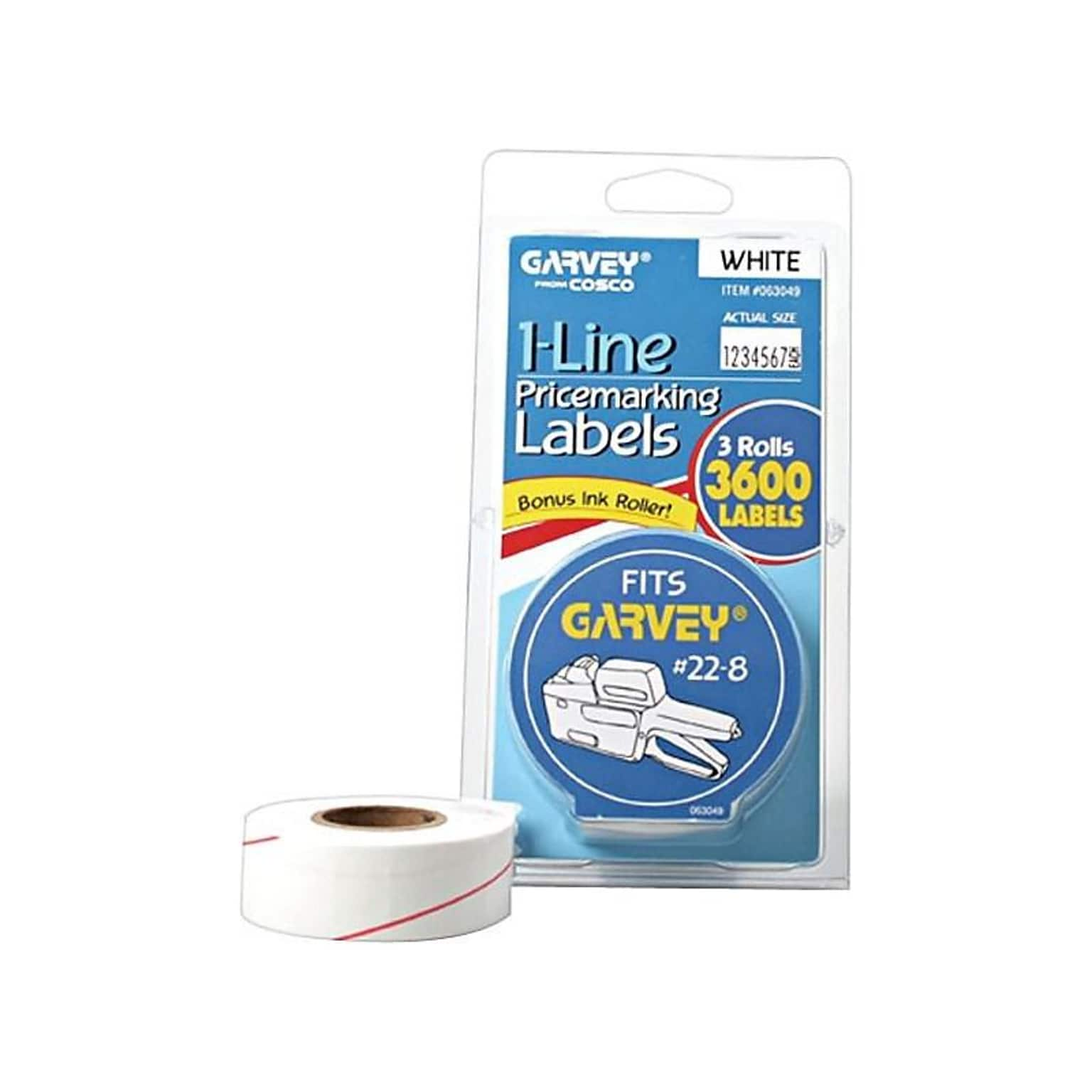 Garvey Labels, 1-Line, White, 3 Rolls/Pack (090944)