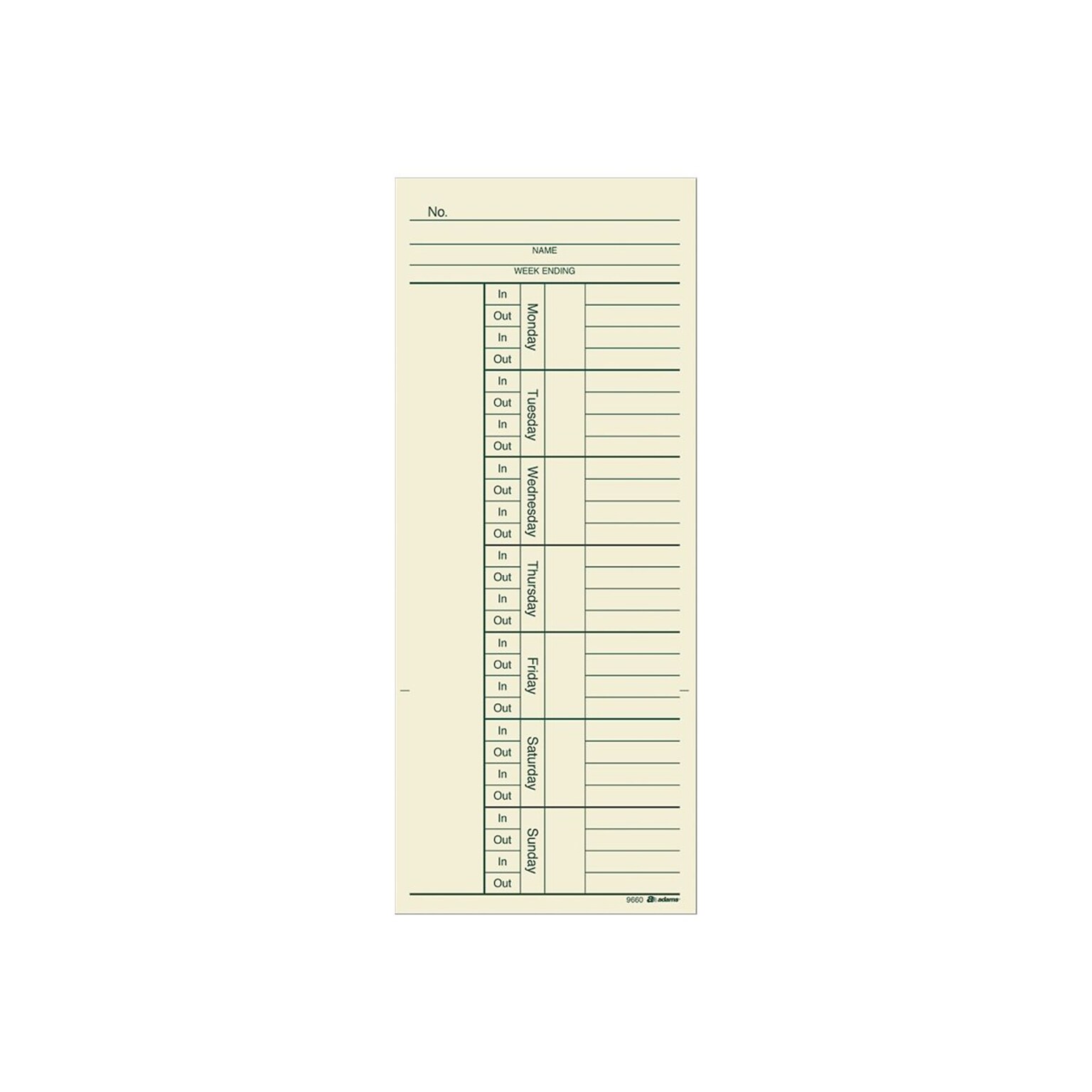 Adams Time Cards for Acroprint 125, ES700, ES900, ESP180 Time Clock, 200/Pack (ABF 9660-200)