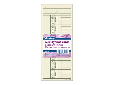 Adams Time Cards for Acroprint 125, ES700, ES900, ESP180 Time Clock, 200/Pack (ABF 9660-200)