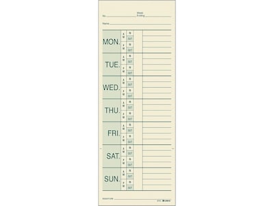 Adams Time Cards for Pyramid 1000 Time Clock, 200/Pack (9791-200)