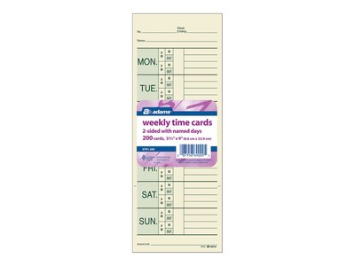 Adams Time Cards for Pyramid 1000 Time Clock, 200/Pack (9791-200)