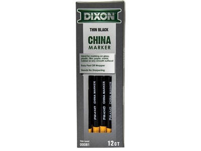 Dixon Phano Bold Tip China Markers, Thin Black, 12/Pack (00081)