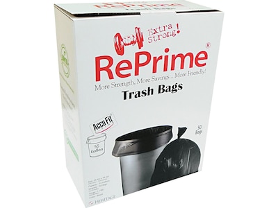 Earthsense 55-60 Gallon Commercial Recycled Trash Bags, Black, 100/Carton  (RNW6050-538983)