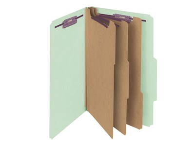 Smead Pressboard Classification Folders with SafeSHIELD Fasteners, Legal Size, 3 Dividers, Gray/Green, 10/Box (19091)