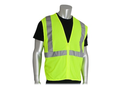 Protective Industrial Products Zipper Safety Vest, ANSI Class R2, X-Large, Hi-Vis Lime Yellow (302-M