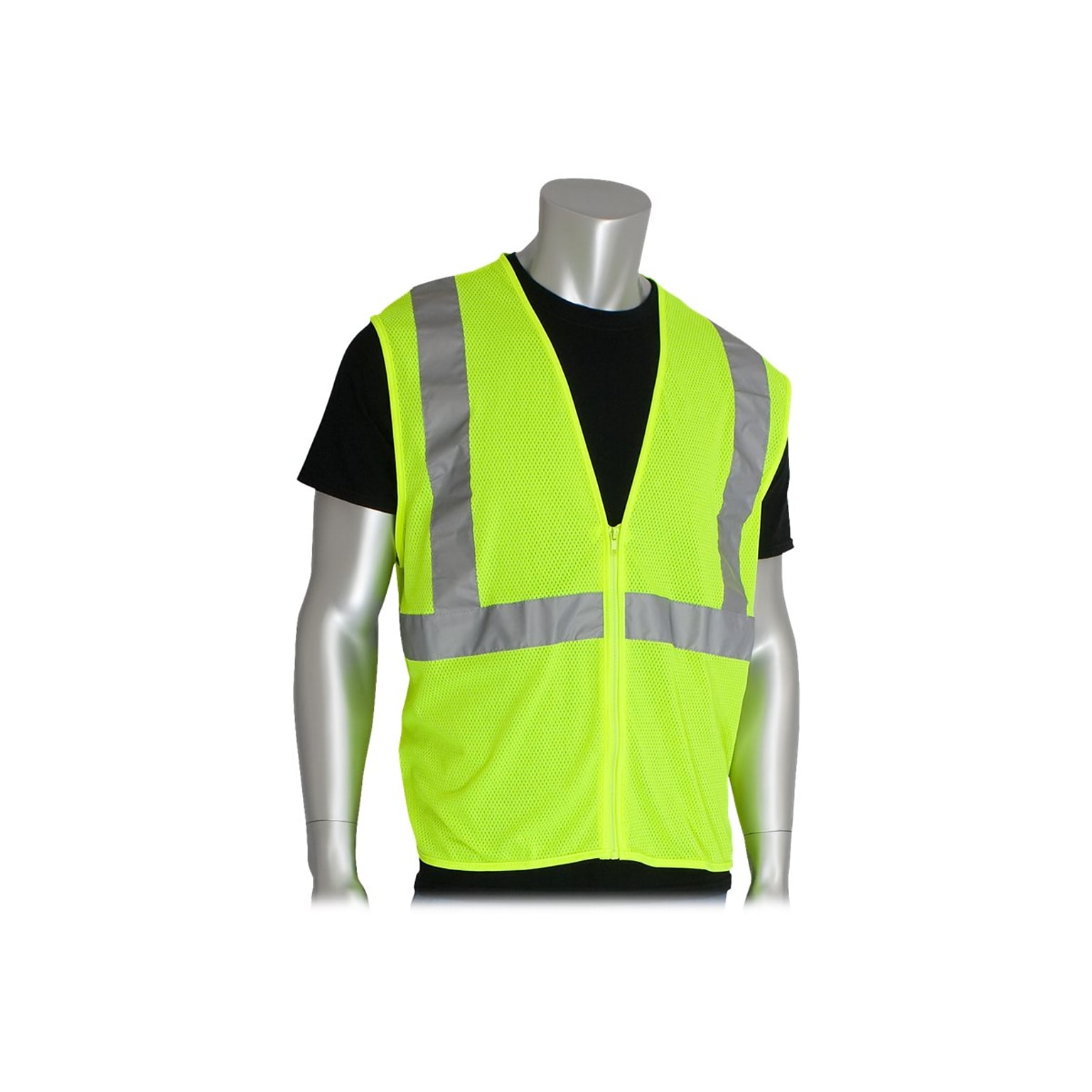 Protective Industrial Products Zipper Safety Vest, ANSI Class R2, X-Large, Hi-Vis Lime Yellow (302-MVGZ-LY/XL)