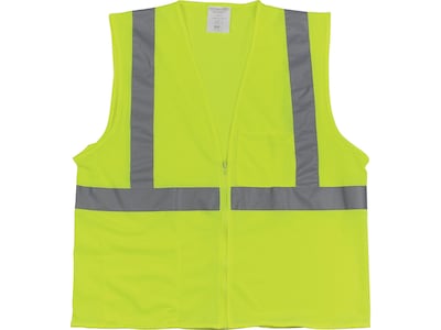 Protective Industrial Products High Visibility Zipper Safety Vest, ANSI Class R2, Hi-Vis Lime Yellow