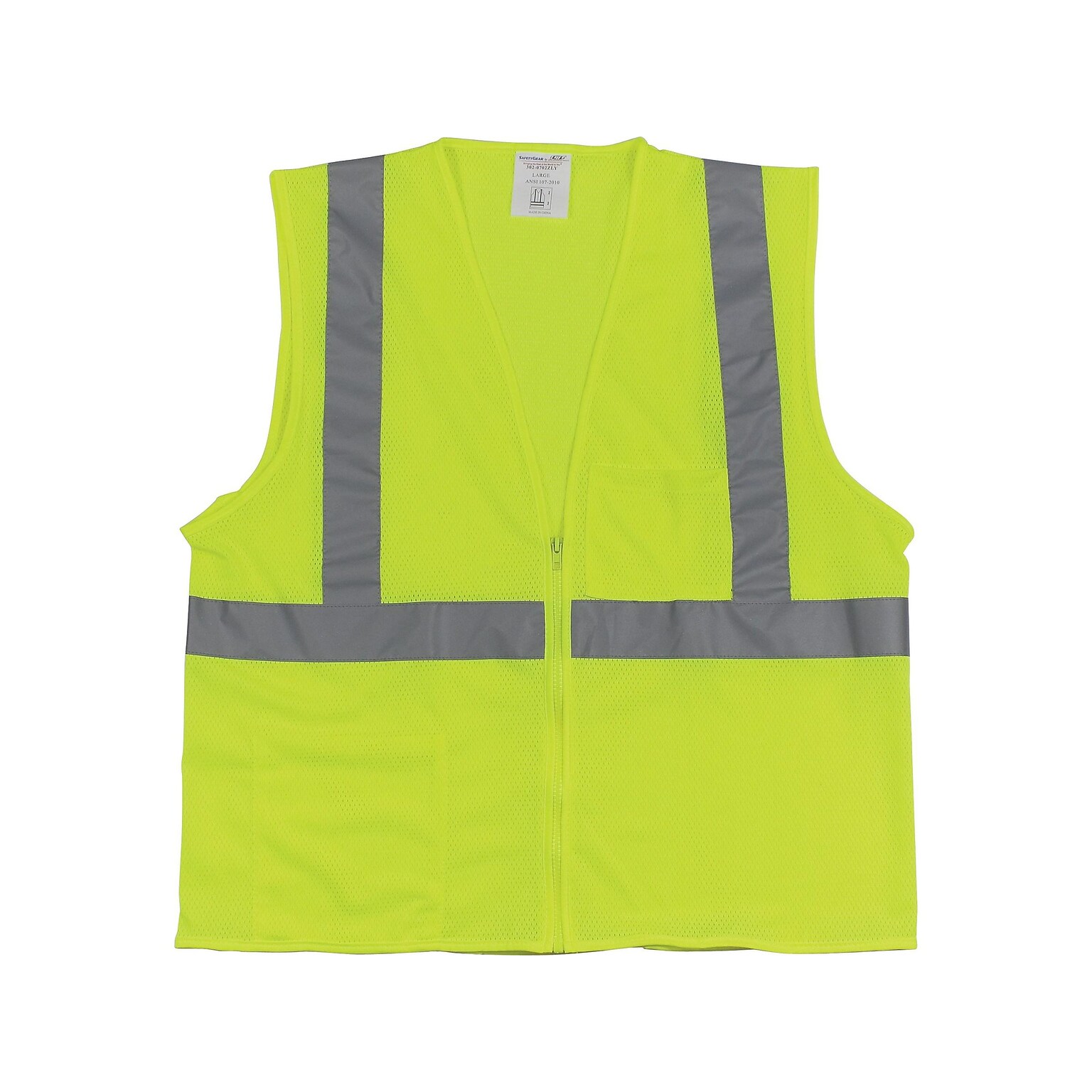 Protective Industrial Products High Visibility Zipper Safety Vest, ANSI Class R2, Lime Yellow, Large (302-0702Z-LY/L)