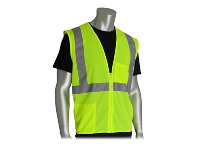 Protective Industrial Products High Visibility Zipper Safety Vest, ANSI Class R2, Lime Yellow, Large