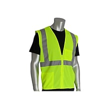 Protective Industrial Products High Visibility Zipper Safety Vest, ANSI Class R2, Hi-Vis Lime Yellow