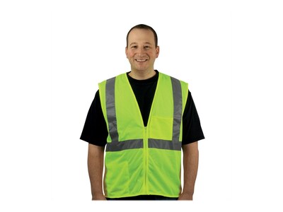 Protective Industrial Products High Visibility Zipper Safety Vest, ANSI Class R2, Hi-Vis Lime Yellow, X-Large (302-0702Z-LY/XL)