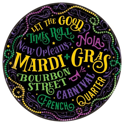 Amscan Mardi Gras Good Times Paper Plates, 9, 2 Pack (752220)