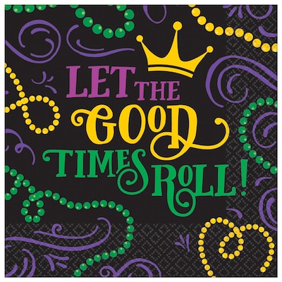 Amscan Mardi Gras Good Times Paper Lunch Napkins, 6.5 x 6.5, 2 Pack (712220)