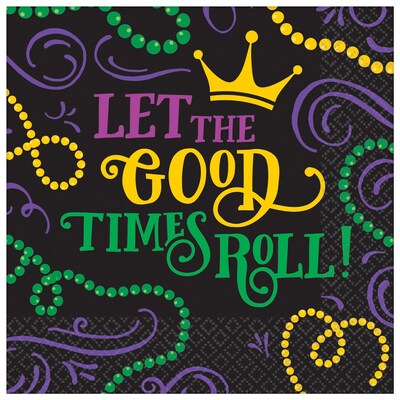 Amscan Mardi Gras Good Times Paper Lunch Napkins, 6.5 x 6.5, 2 Pack (712220)