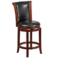 26 High Dark Chestnut Wood Counter Height Stool with Black Leather Swivel Seat (TA-220126-DC-CTR-GG)