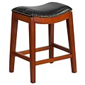 26 High Backless Light Cherry Wood Counter Height Stool with Black Leather Seat [TA-411026-LC-GG]