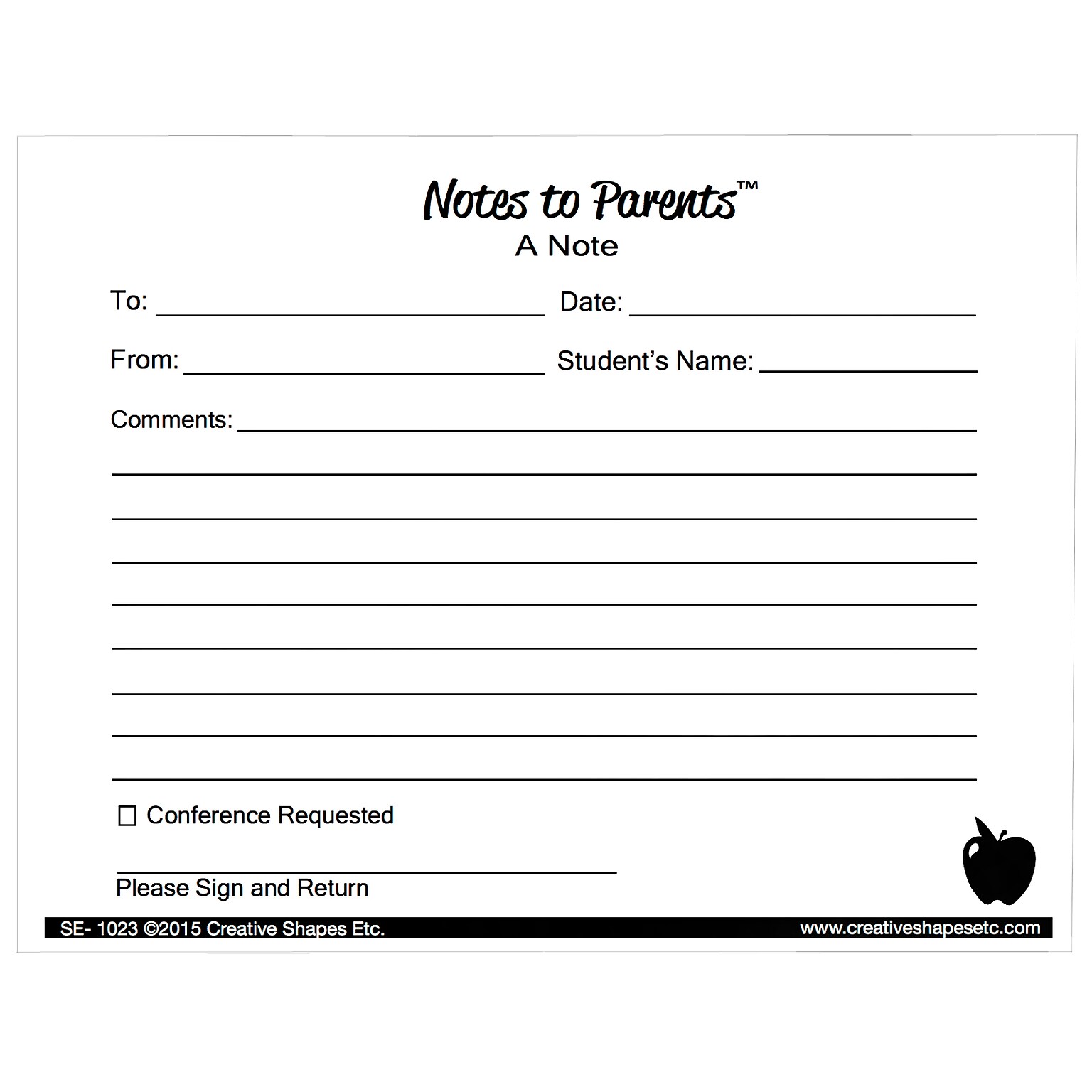 Creative Shapes Notes to Parents™ Blank Note, 50 Per Pack, 6 Packs (SE-1023)