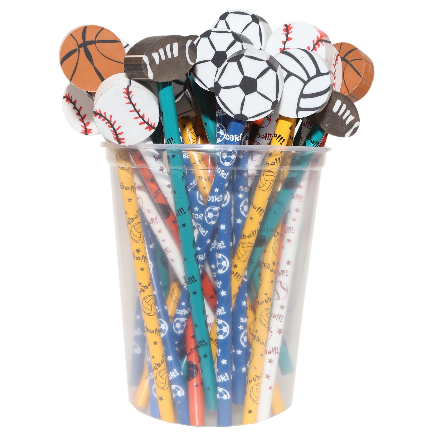 J.R. Moon Pencil Moon Pencil & Eraser Topper Write-Ons, Sports, Pack of 36 (JRM52960)