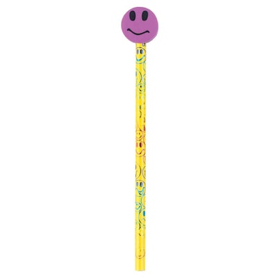 J.R. Moon Pencil Moon Pencil & Eraser Topper Write-Ons, Smiley Face, Pack of 36 (JRM53009)