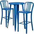 24 Round Blue Metal Indoor-Outdoor Bar Table Set with 2 Vertical Slat Back Barstools [CH-51080BH-2-30VRT-BL-GG]