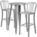 24 Round Silver Metal Indoor-Outdoor Bar Table Set with 2 Vertical Slat Back Barstools [CH-51080BH-2-30VRT-SIL-GG]