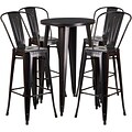 Flash Furniture 24 Round Black-Antique Gold Metal Indoor-Outdoor Bar Table Set with 4 Cafe Barstools (CH518BH430CBQ)