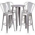 24 Round Silver Metal Indoor-Outdoor Bar Table Set with 4 Cafe Barstools [CH-51080BH-4-30CAFE-SIL-GG]