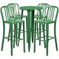 24 Round Green Metal Indoor-Outdoor Bar Table Set with 4 Vertical Slat Back Barstools [CH-51080BH-4-30VRT-GN-GG]