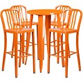 24 Round Orange Metal Indoor-Outdoor Bar Table Set with 4 Vertical Slat Back Barstools [CH-51080BH-4-30VRT-OR-GG]