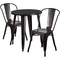 Flash Furniture 24 Round Black-Antique Gold Metal Indoor-Outdoor Table Set with 2 Cafe Chairs (CH-51080TH-2-18CAFE-BQ-GG)