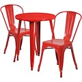 24 Round Red Metal Indoor-Outdoor Table Set with 2 Cafe Chairs [CH-51080TH-2-18CAFE-RED-GG]