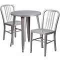 24 Round Silver Metal Indoor-Outdoor Table Set with 2 Vertical Slat Back Chairs [CH-51080TH-2-18VRT-SIL-GG]