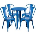 24 Round Blue Metal Indoor-Outdoor Table Set with 4 Cafe Chairs [CH-51080TH-4-18CAFE-BL-GG]