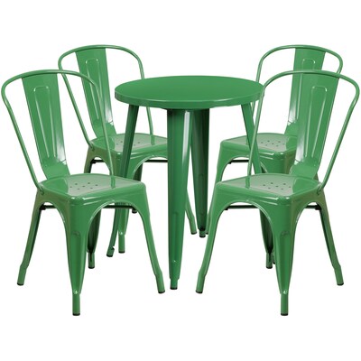 24 Round Green Metal Indoor-Outdoor Table Set with 4 Cafe Chairs [CH-51080TH-4-18CAFE-GN-GG]