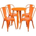 24 Round Orange Metal Indoor-Outdoor Table Set with 4 Cafe Chairs [CH-51080TH-4-18CAFE-OR-GG]