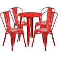 24 Round Red Metal Indoor-Outdoor Table Set with 4 Cafe Chairs [CH-51080TH-4-18CAFE-RED-GG]