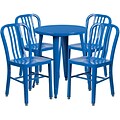 24 Round Blue Metal Indoor-Outdoor Table Set with 4 Vertical Slat Back Chairs [CH-51080TH-4-18VRT-BL-GG]